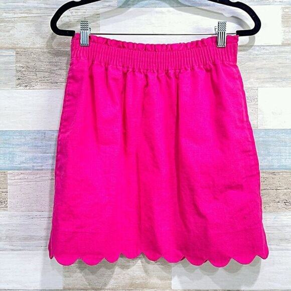 LOFT Dresses & Skirts - J CREW Linen Scalloped Sidewalk Skirt Pink Pull On Elastic Waist Womens 2